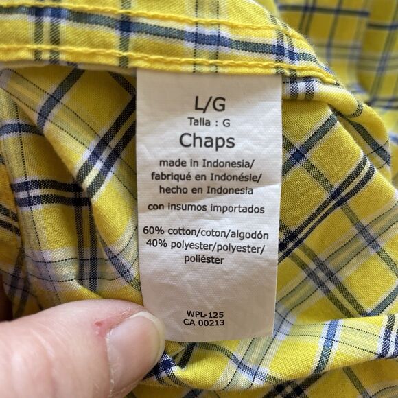 Men’s Chaps Yellow Plaid Long Sleeve Button Down Shirt Size L - Picture 6 of 7